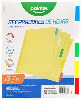 SEPARADOR (DIVISOR DE HOJAS PARA CARPETA DE 5 PESTAÑAS AMARILLO