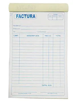 TALONARIODE FACTURA GRANDE 51/2 X 8 1/2 CON 1 COPIA NCR