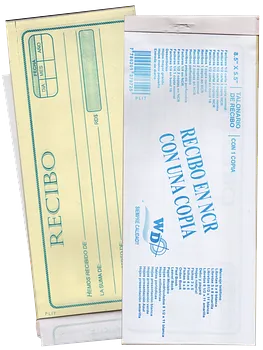 TALONARIO DE RECIBO GRANDE 8.3 X 3.3 CON 1 COPIA NCR