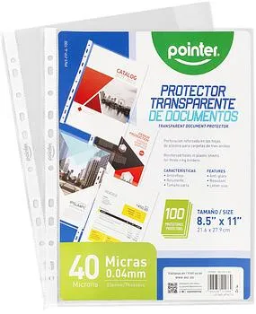 PROTECTOR DE HOJA TRANSPARENTE A4 8.5 X 11, 50 MICRA.